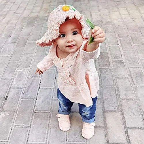 2T Girls Clothes Kids Toddler Girl Outfits Linen Long Sleeve Ruffle Shirt Blue Ripped Denim Jeans Pants Set Cute Clothes for Girl 2 3Yr Old