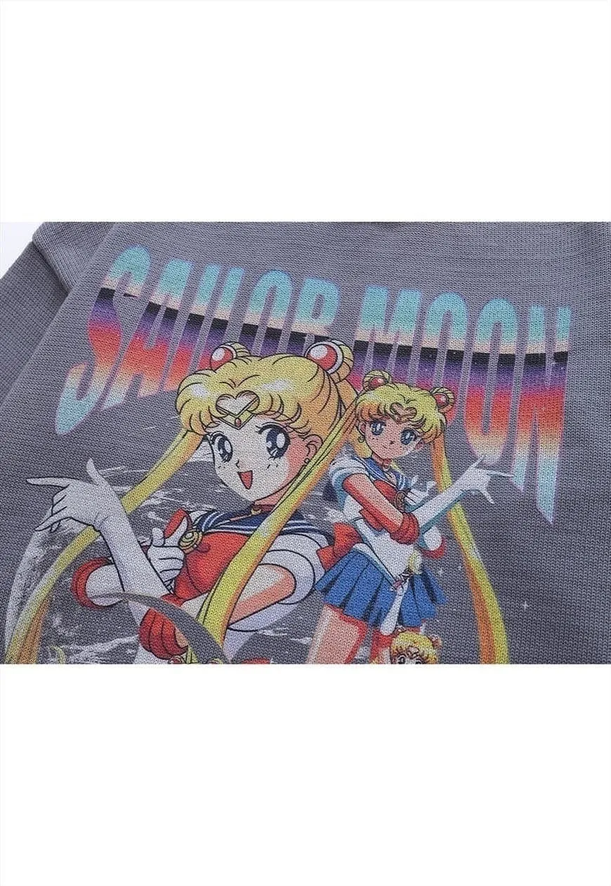 Anime sweater knitted distressed jumper in grey