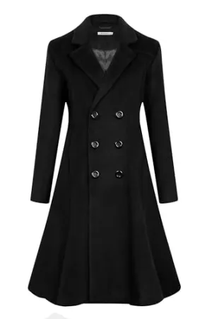 APTRO Women's Winter Long Wool Dress Coat Double Breasted Vintage Coat WS02 Black XS