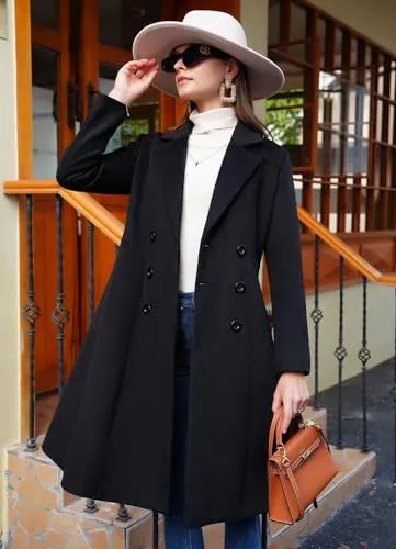 APTRO Women's Winter Long Wool Dress Coat Double Breasted Vintage Coat WS02 Black XS