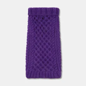 Aran Aubergine Purple Hand knitted Designer Wool Dog Jumper