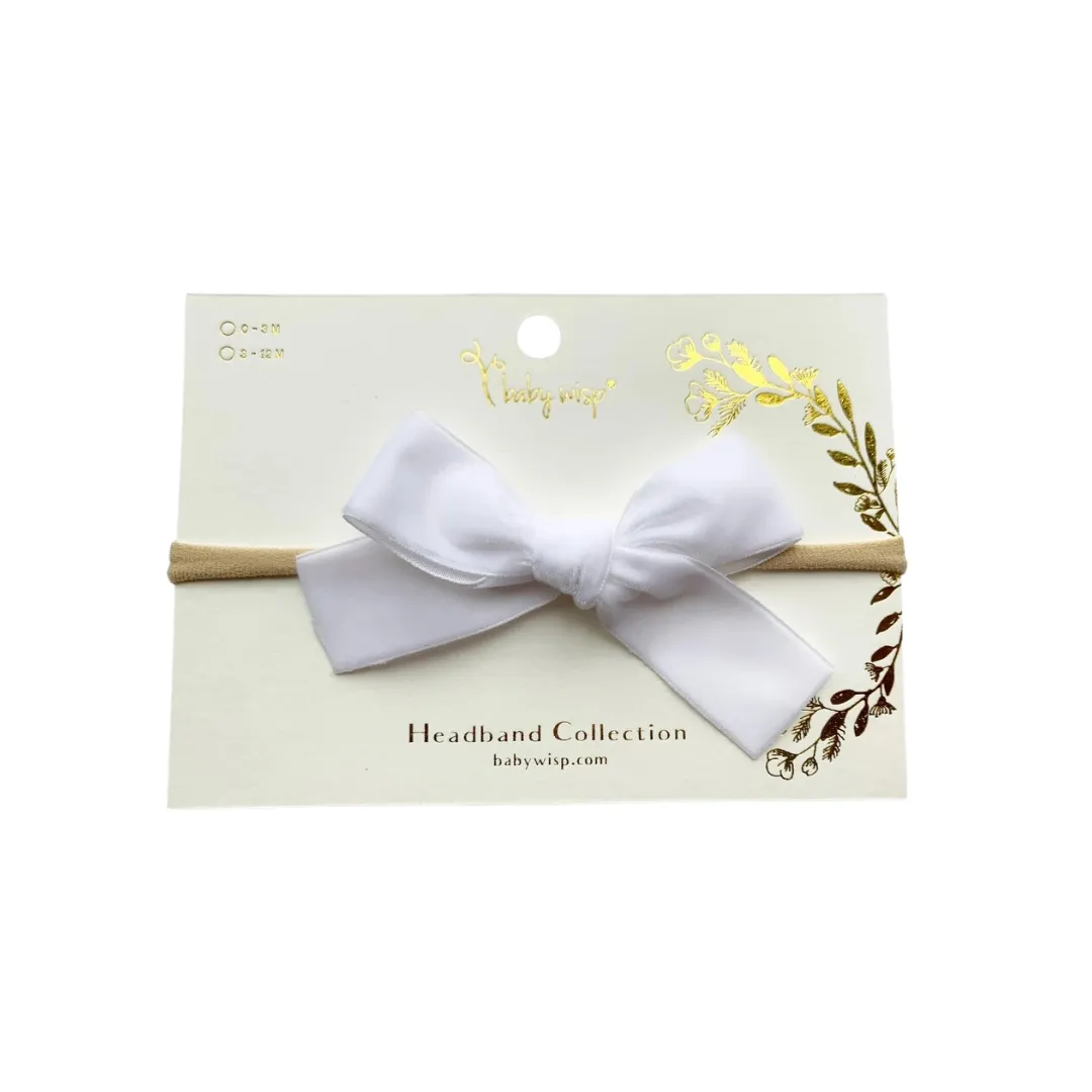 Baby Wisp Velvet Bow Headband / White