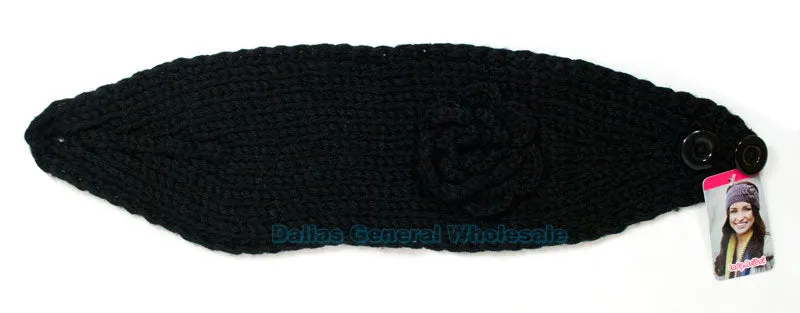 Black Color Flower Knitted Winter Fashion Headbands Wholesale