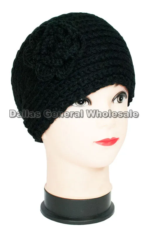 Black Color Flower Knitted Winter Fashion Headbands Wholesale