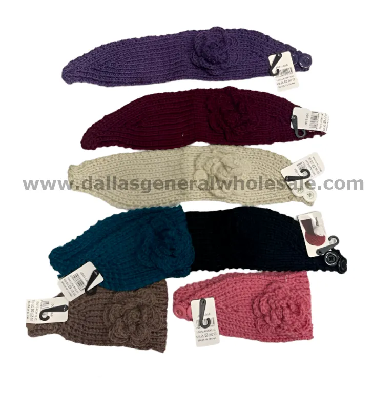 Black Color Flower Knitted Winter Fashion Headbands Wholesale