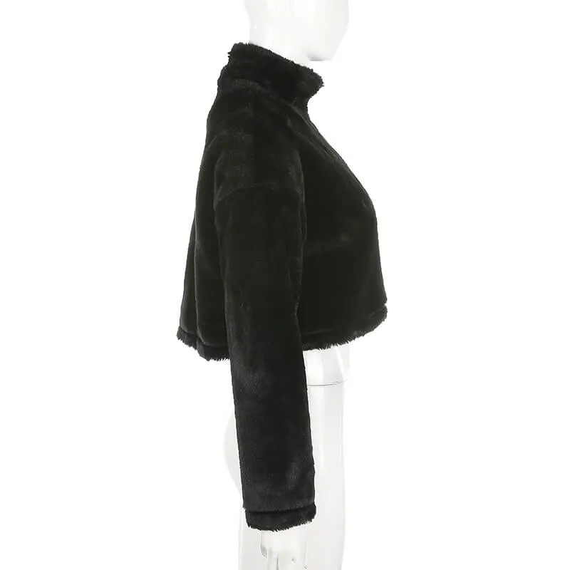 Black Faux Fur Zipper Jacket