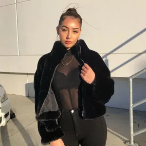 Black Faux Fur Zipper Jacket