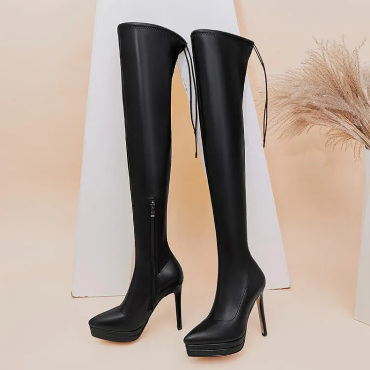 Black Platform Zipper High Heel Over Knee Boots