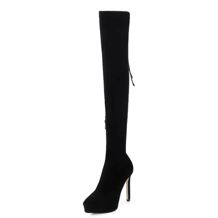 Black Platform Zipper High Heel Over Knee Boots