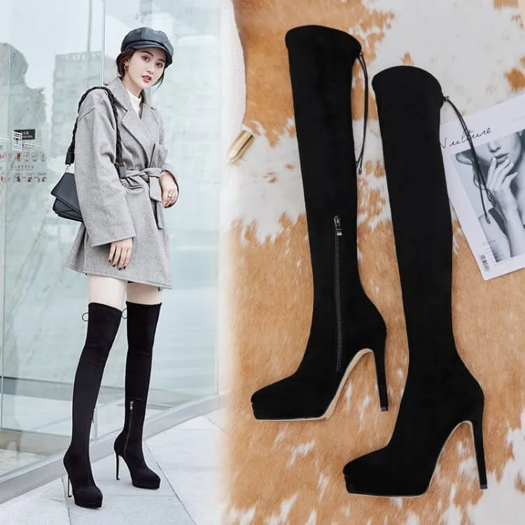 Black Platform Zipper High Heel Over Knee Boots