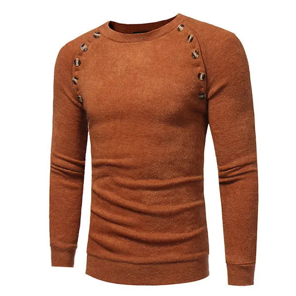 Buttons Design Knitted Long Sleeve Casual Sweater