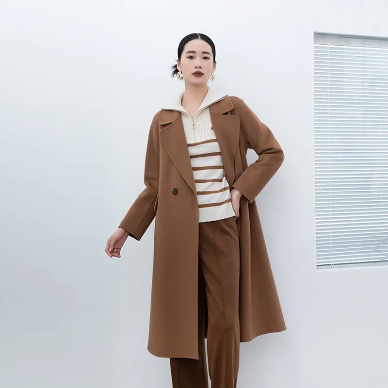 Camel Long Wool Coats with Belt