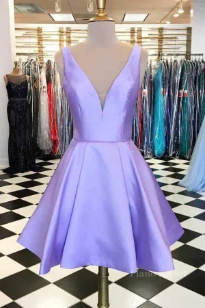 Cute V Neck Satin Short Prom Dress, V Neck Homecoming Dress, Formal Evening Dress