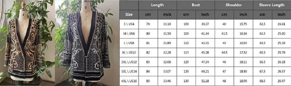 Designer Long Sleeve Vintage V-Neck Pearl Coat