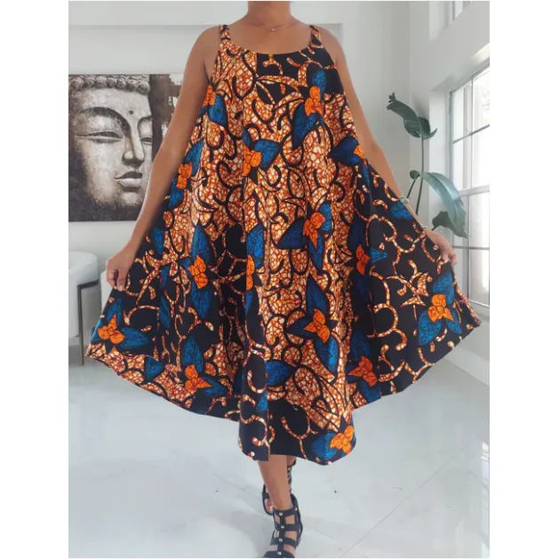 Ethnic African Print Umbrella Beach Dress Long Kaftan Loungewear Duster