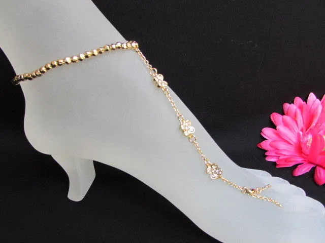 Gold Metal Anklet Foot Thin Chain Small Flower Roses