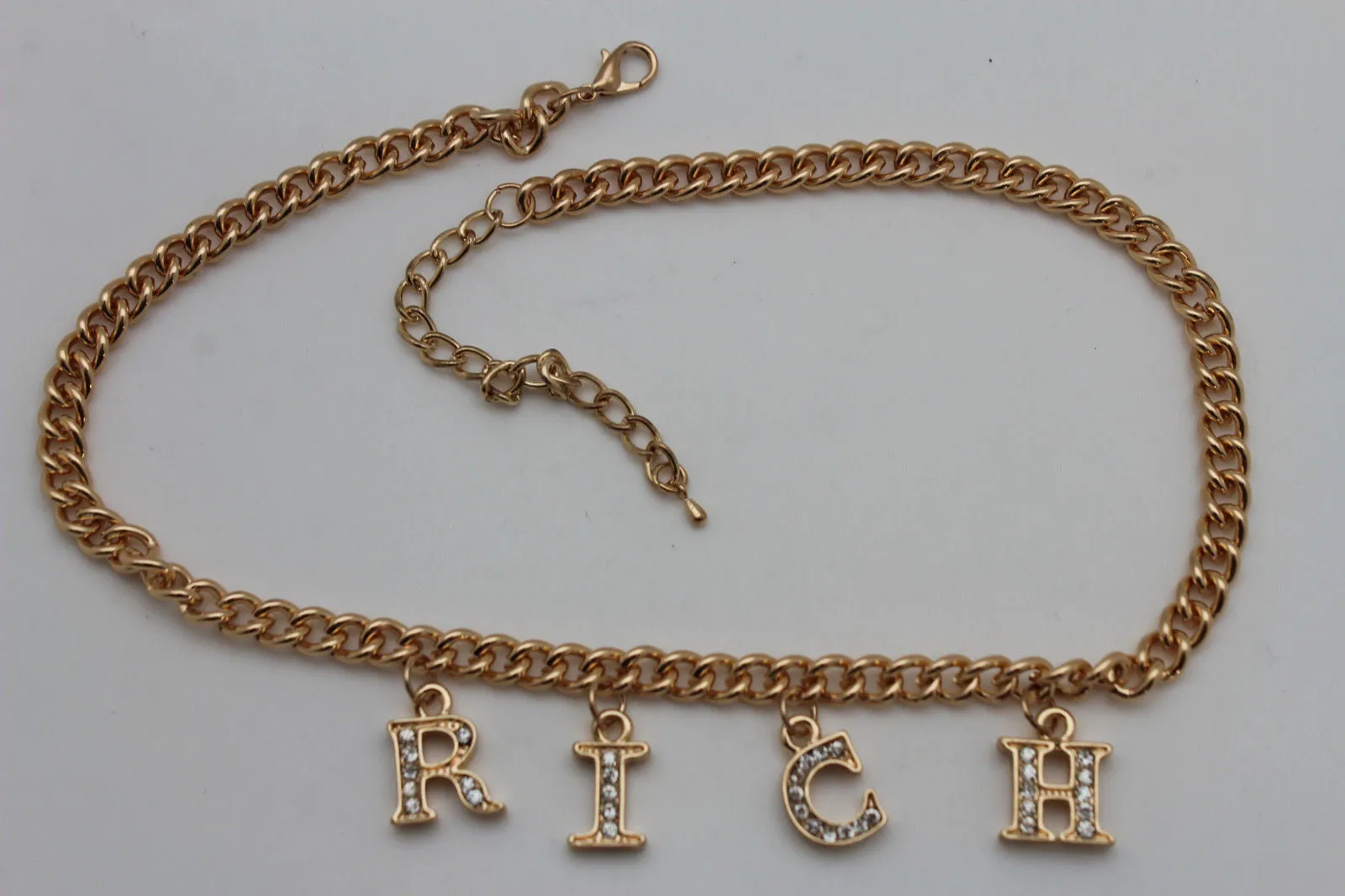 Gold Metal Chain RICH Letters Pendant Short Necklace