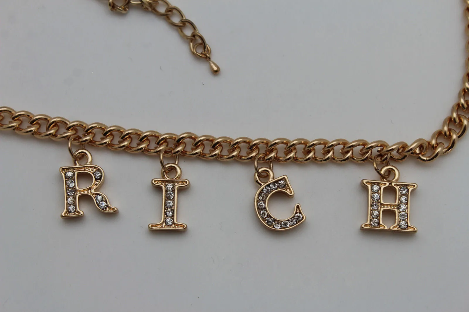 Gold Metal Chain RICH Letters Pendant Short Necklace