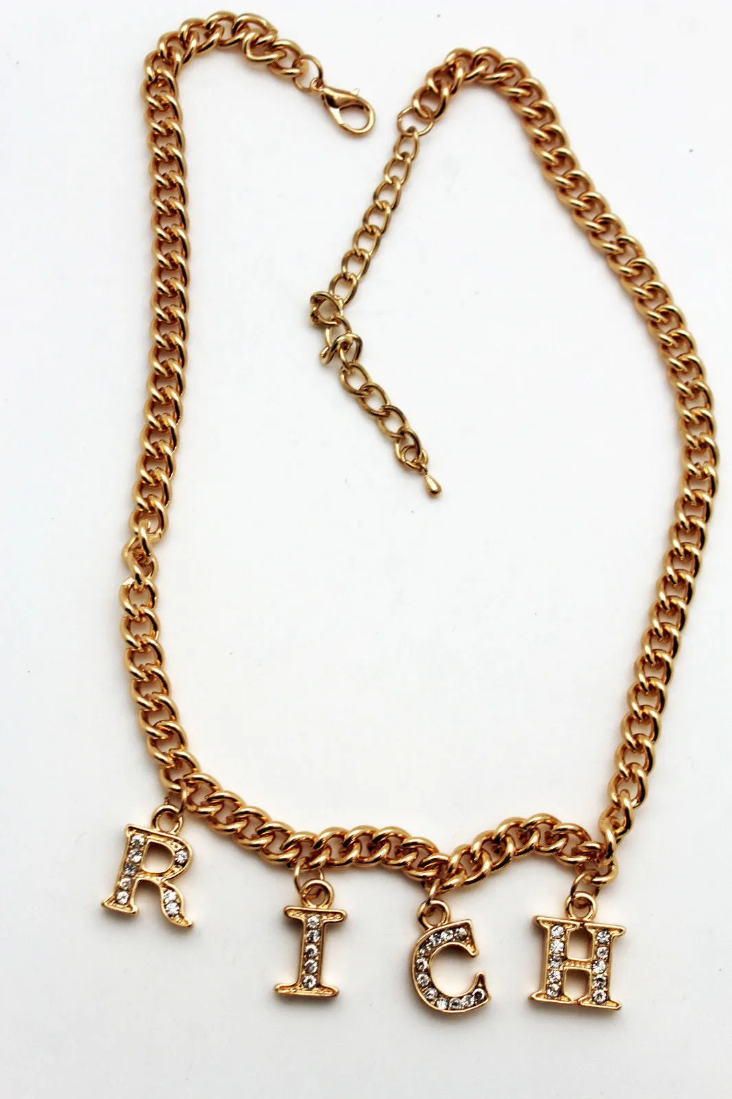 Gold Metal Chain RICH Letters Pendant Short Necklace