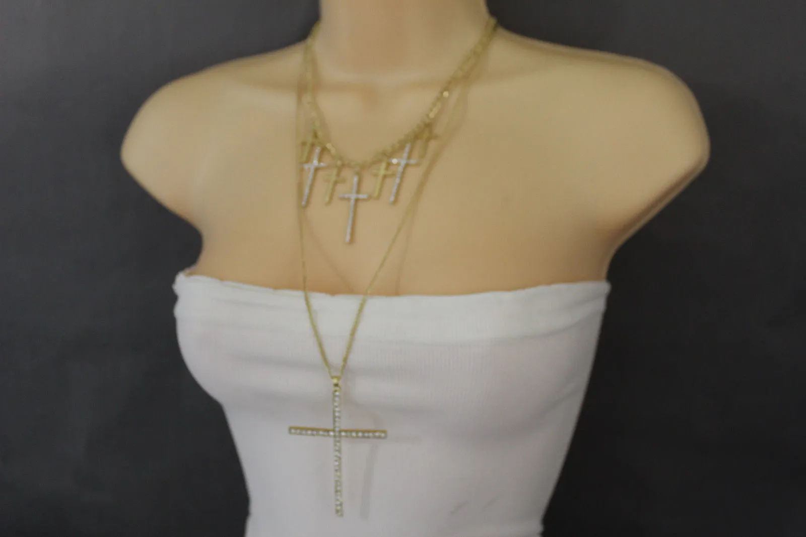 Gold Metal Chains Big Small Crosses Pendant Charm Sexy Necklace