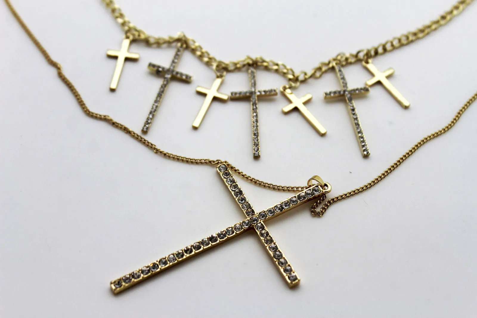 Gold Metal Chains Big Small Crosses Pendant Charm Sexy Necklace