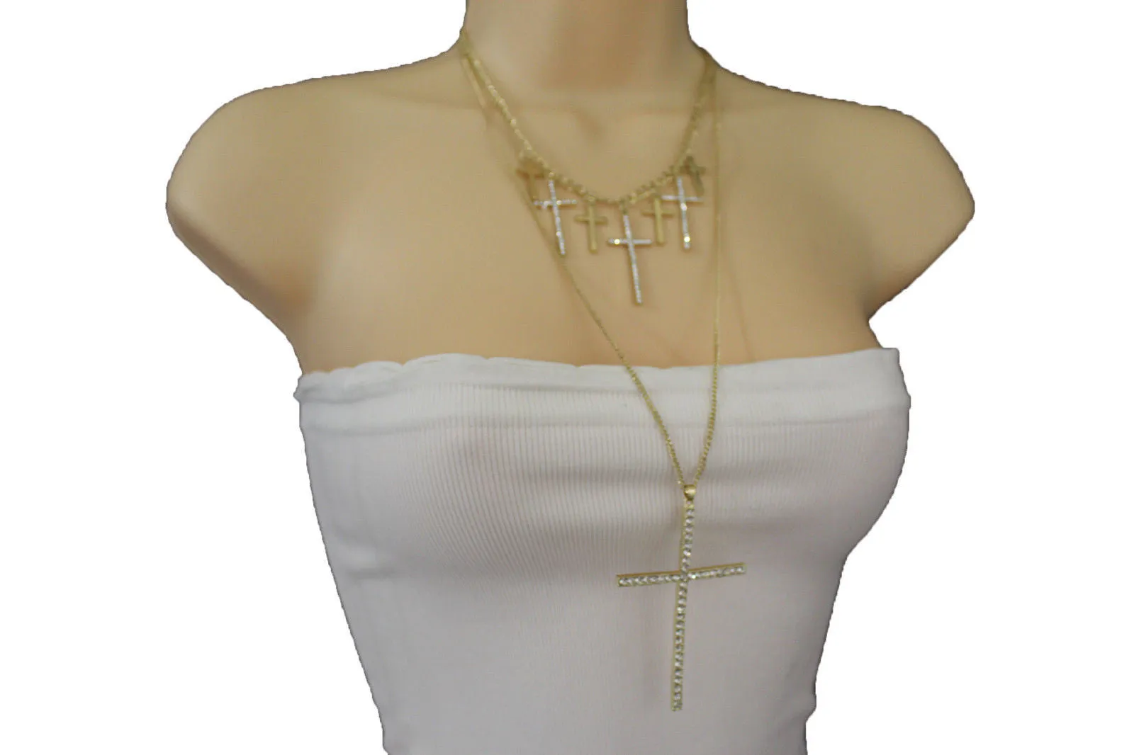 Gold Metal Chains Big Small Crosses Pendant Charm Sexy Necklace