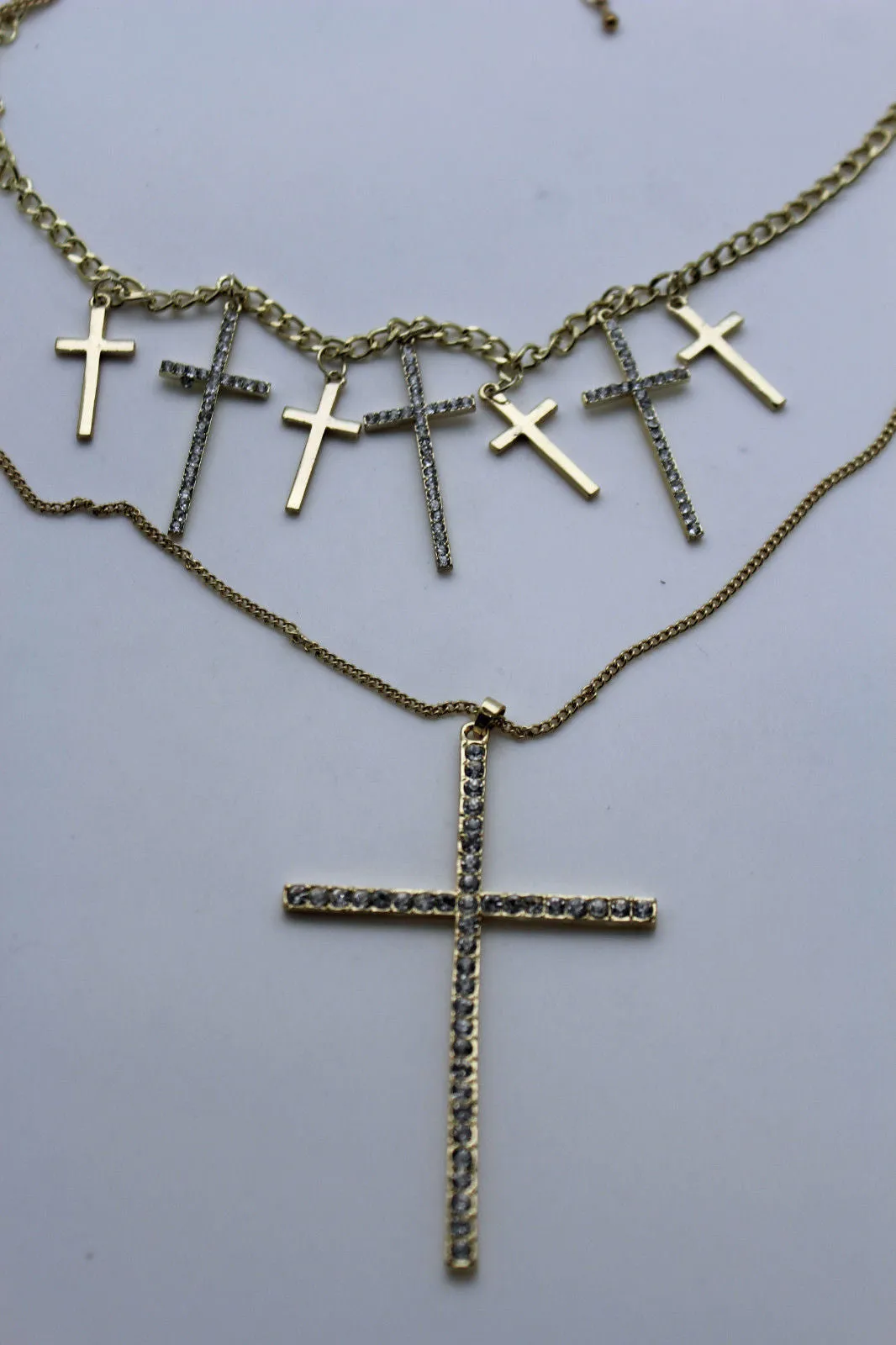 Gold Metal Chains Big Small Crosses Pendant Charm Sexy Necklace