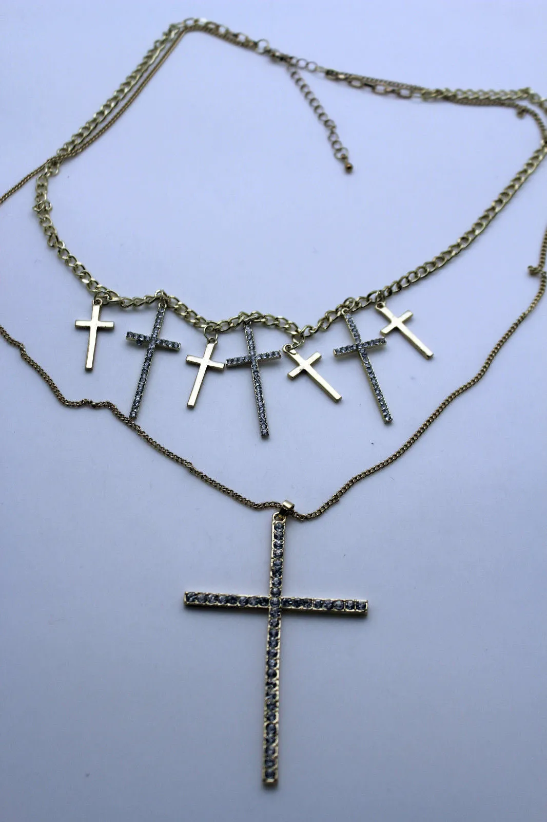 Gold Metal Chains Big Small Crosses Pendant Charm Sexy Necklace