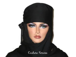 Handmade Black Turban Scarf Hat, Side Shirred