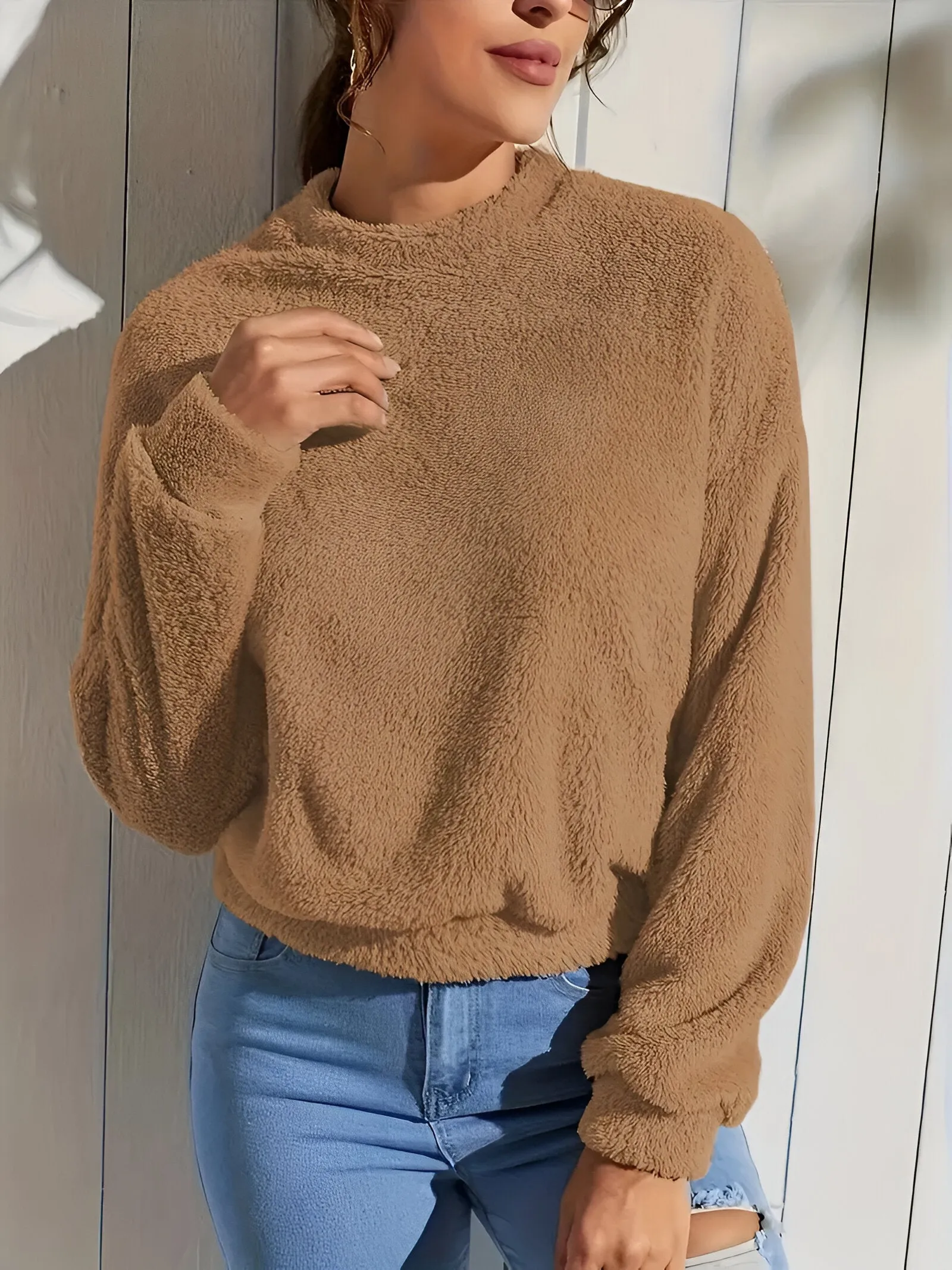 Ivyshape | Cozy & Stylish Teddy Sweatshirt for Autumn & Winter