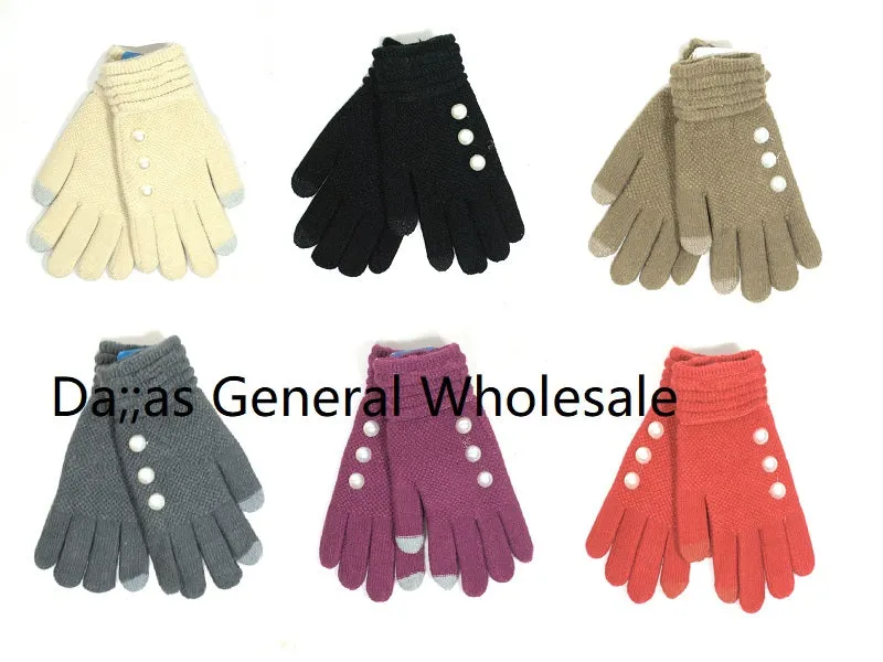 Ladies Cute Knitted Pearl Touch Gloves Wholesale