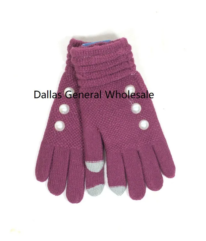 Ladies Cute Knitted Pearl Touch Gloves Wholesale