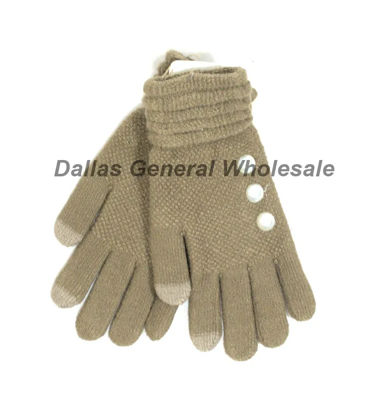 Ladies Cute Knitted Pearl Touch Gloves Wholesale