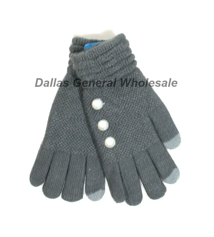 Ladies Cute Knitted Pearl Touch Gloves Wholesale