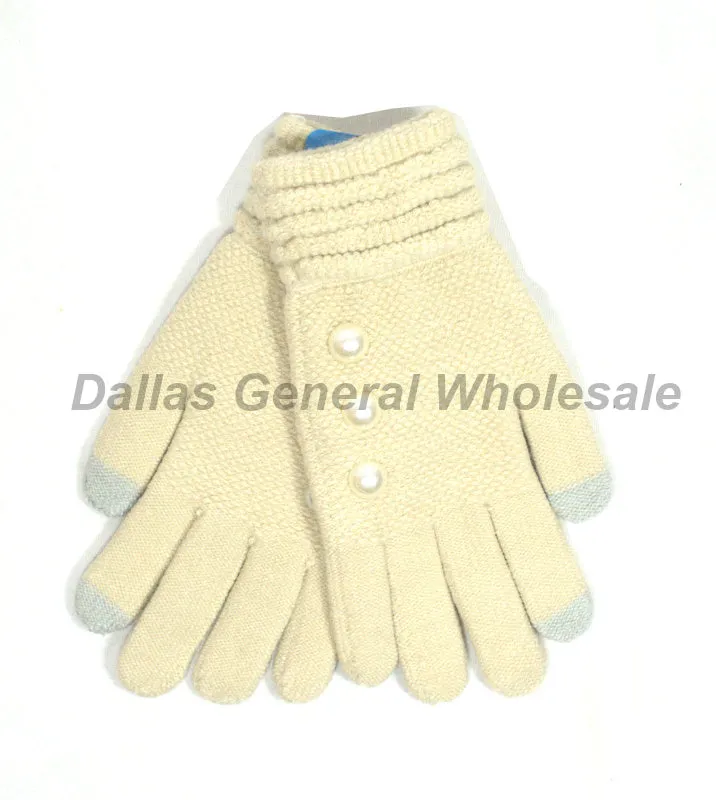 Ladies Cute Knitted Pearl Touch Gloves Wholesale