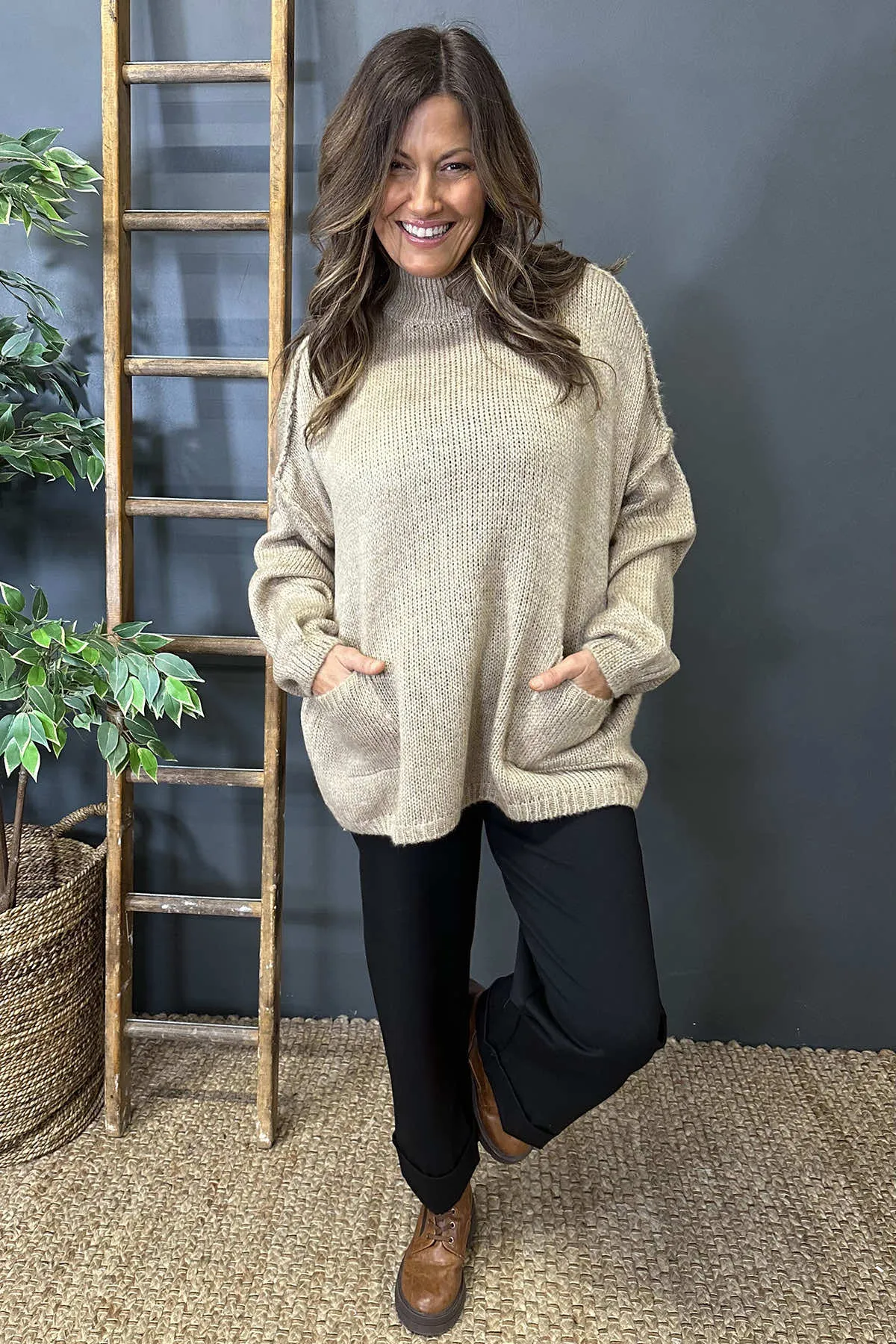 Lainey Pocket Knitted Jumper Stone