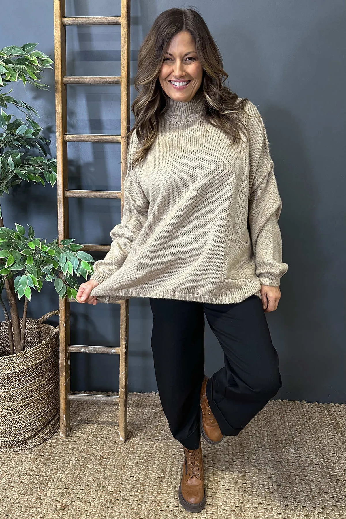 Lainey Pocket Knitted Jumper Stone