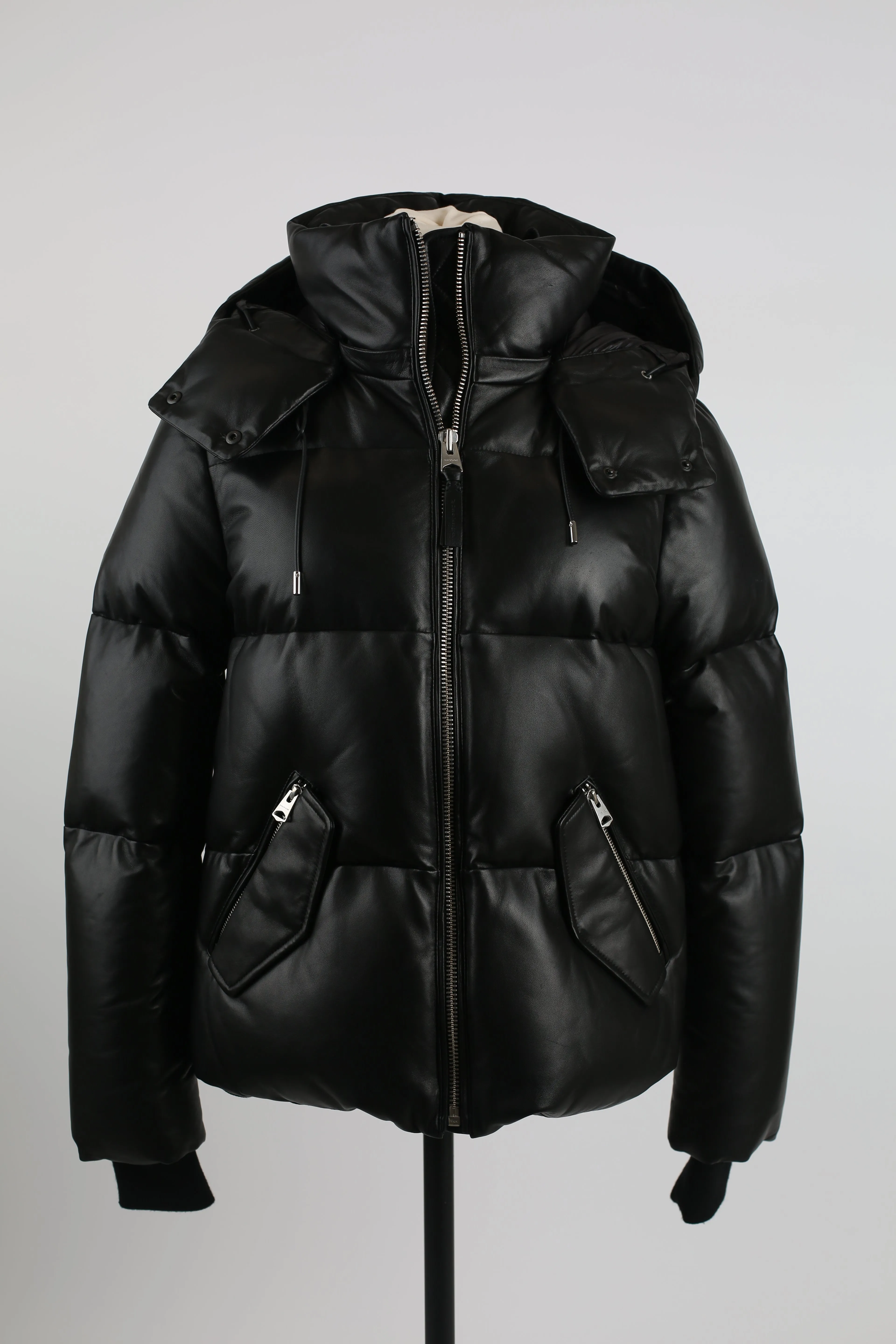 Leather Quilted Down Puffer Jacket