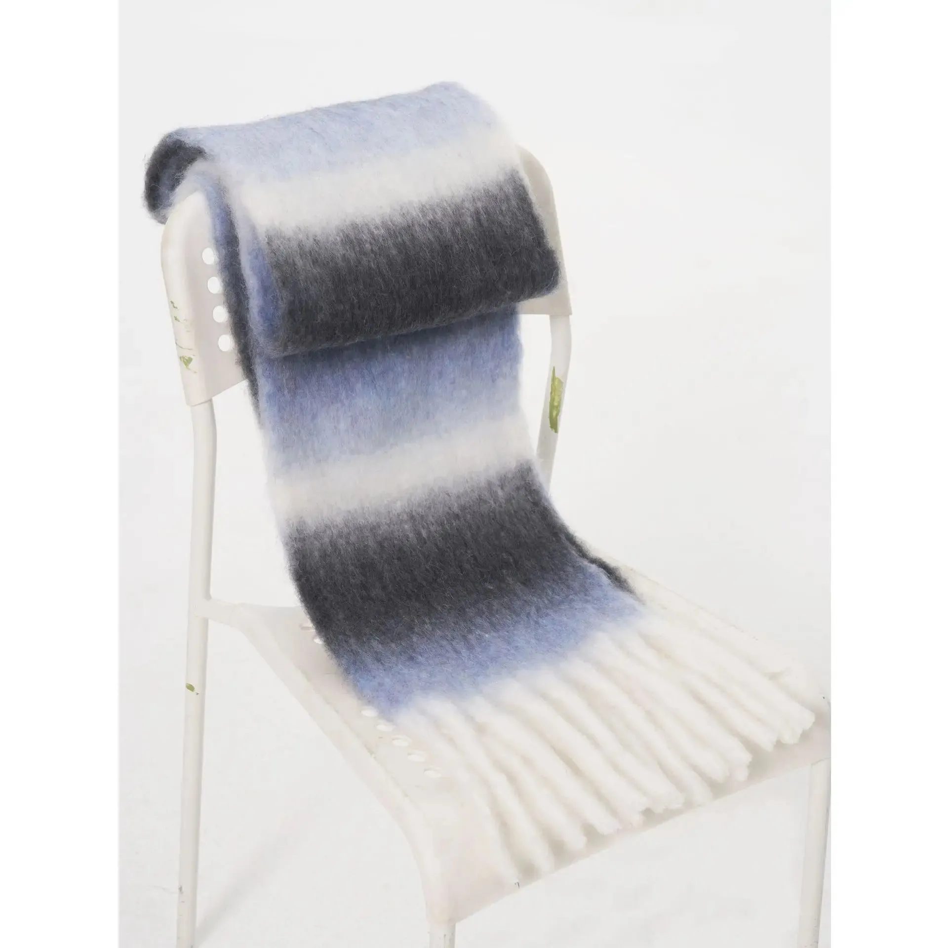 Light Luxury Gradient Color Wool Striped Fringed Mohair Scarf