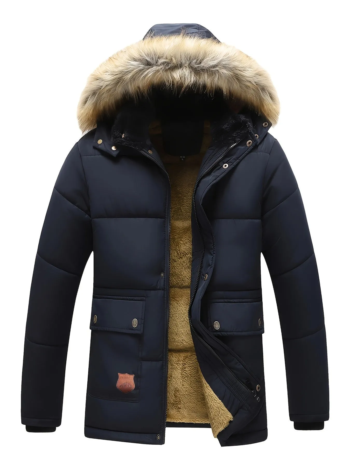 Men's Casual Hooded Polyester Winter Jacket with Fleece Lining | Ideal for Autumn/Winter