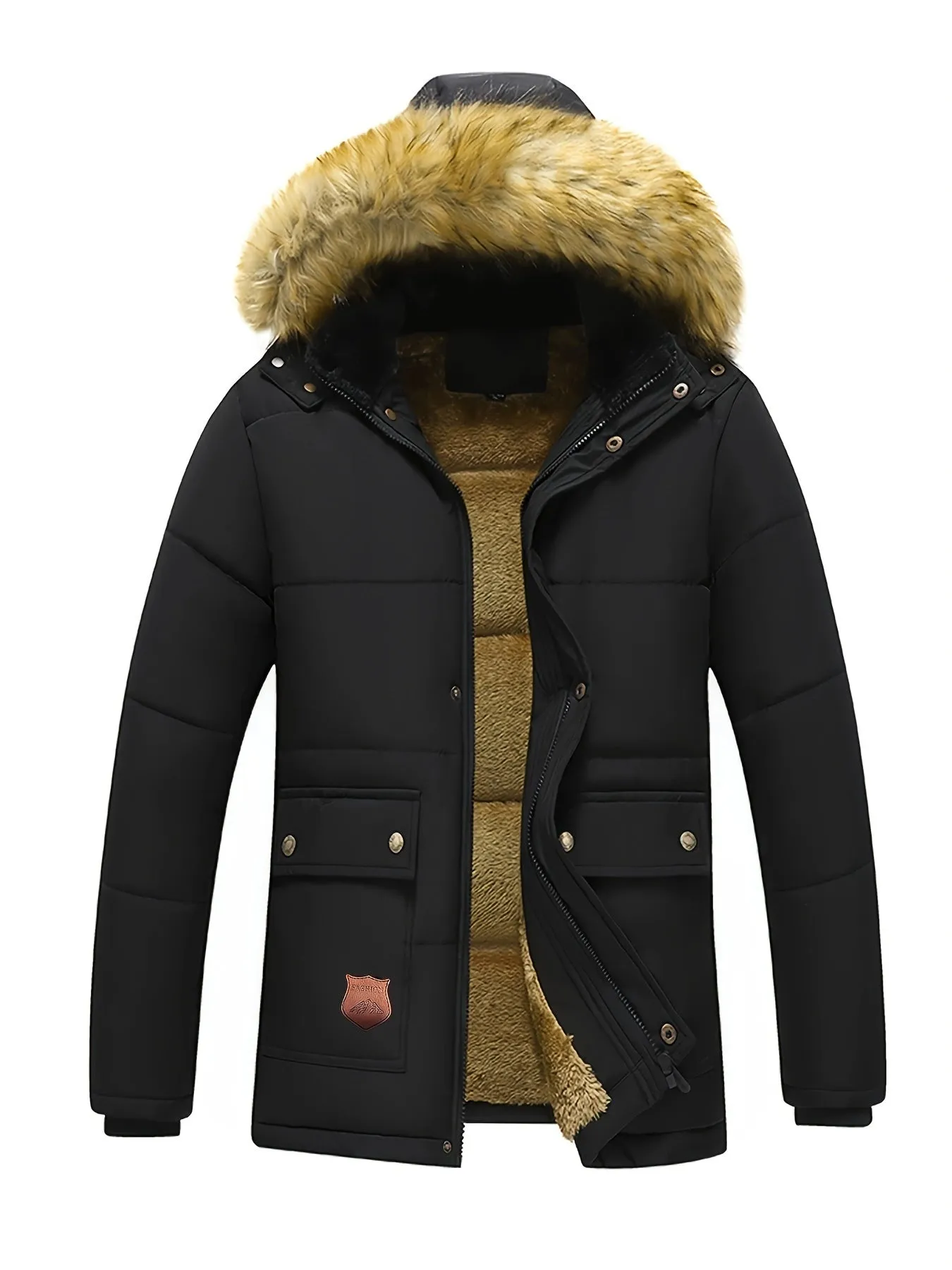 Men's Casual Hooded Polyester Winter Jacket with Fleece Lining | Ideal for Autumn/Winter