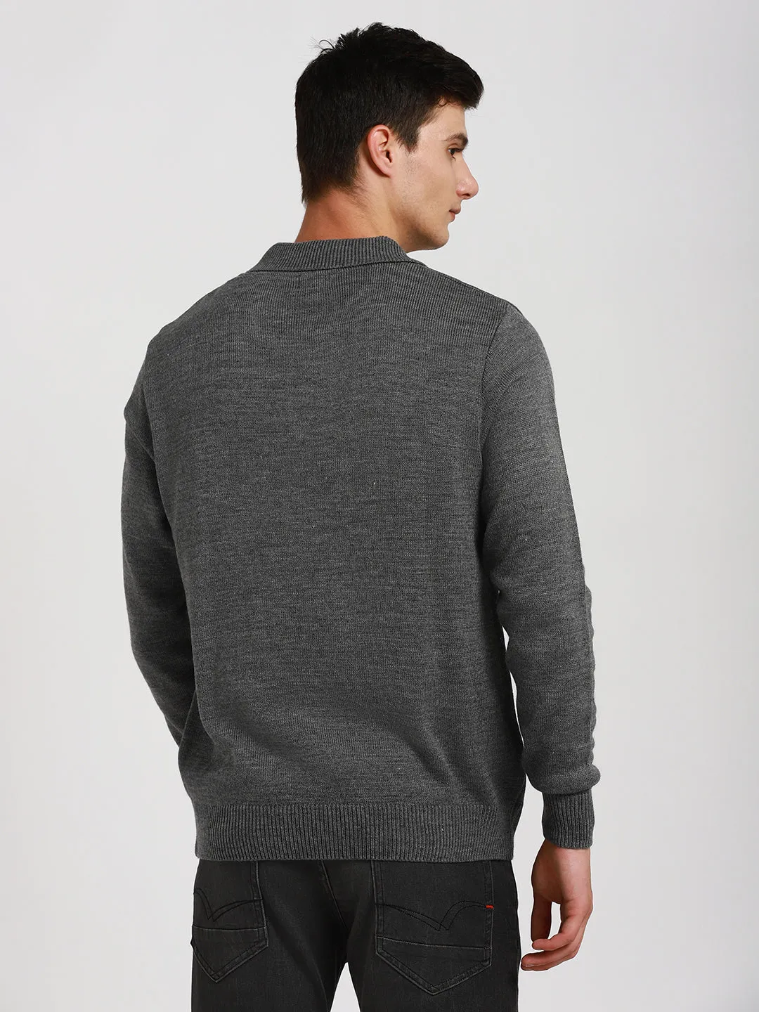 Men's Collar Regular Fit Solid Mid Grey Mel Sweater