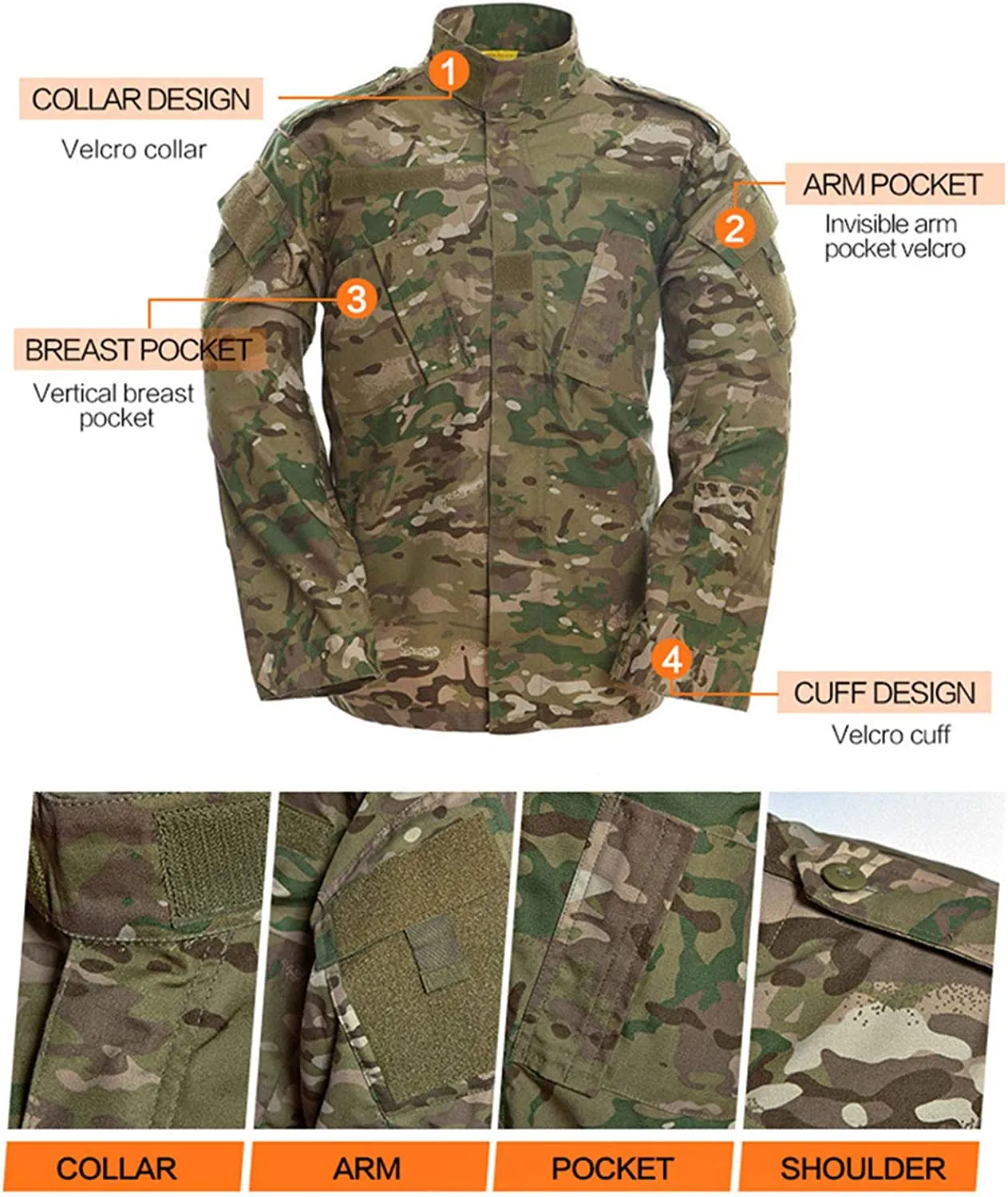 Mens Military Uniform Camo Jacket and Airsoft Pants Army Combat