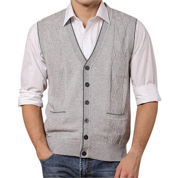 Mens Warm Woolen Single Breasted Cardigan Sweater Vest