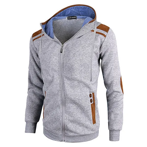 Mens Zip Up Deer Skin Stitching Hoodies