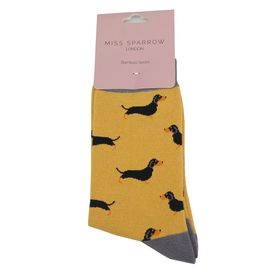 Miss Sparrow Little Sausage Dogs Socks Yellow