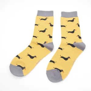 Miss Sparrow Little Sausage Dogs Socks Yellow