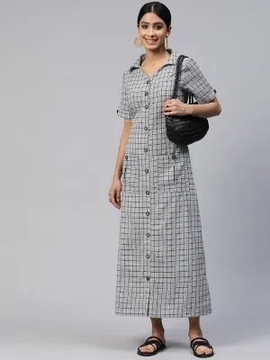 NEW SEASON Cottinfab Checked Shirt Cotton Maxi Dress