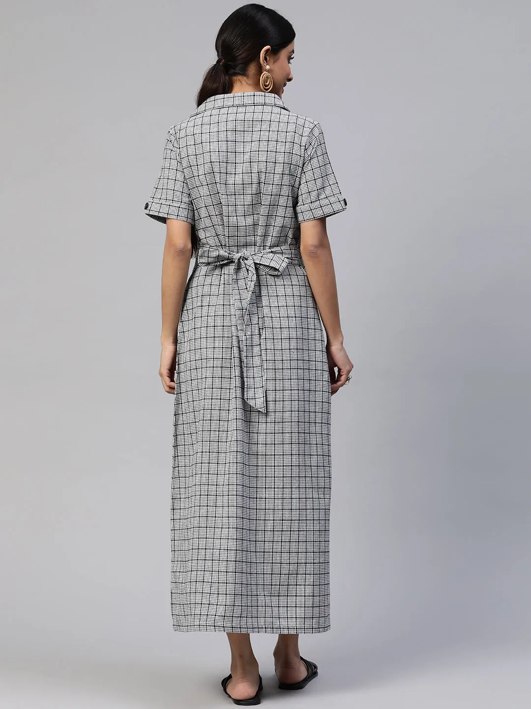 NEW SEASON Cottinfab Checked Shirt Cotton Maxi Dress