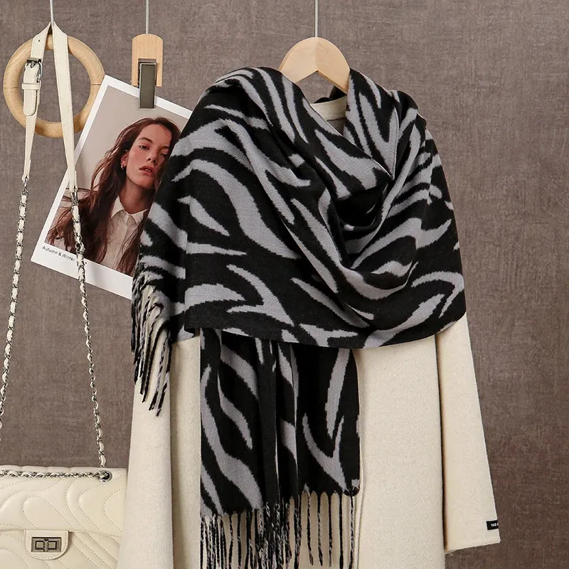 New Winter Plaid Cashmere Luxury Warm Thickened Poncho Tassel Unisex Scarf